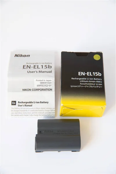 Vertikal Bild Litiumjon Uppladdningsbart Batteri Nikon El15B Fungerar Nikon Kameror — Stockfoto