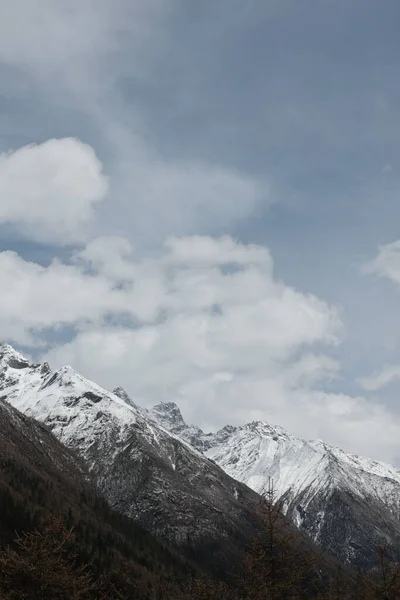 Plano Vertical Vista Las Montañas Nevadas Contra Cielo Azul Nublado — Foto de Stock