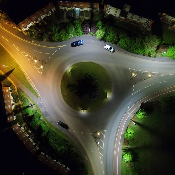 Aerial Top View Road Roundabout Night Taunton — Stock Photo, Image