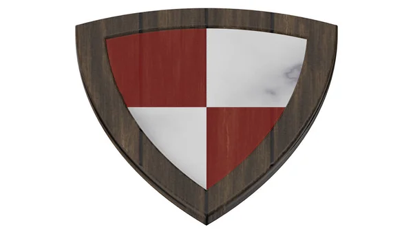 Shield Wood Red White Medieval Render Illustration — Zdjęcie stockowe