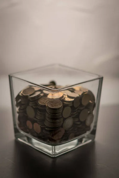 Closeup Euros Cents Glass Container — Stock Photo, Image