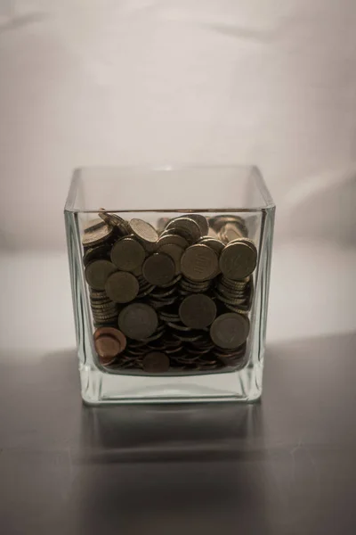 Closeup Euros Cents Glass Container — Stock Photo, Image
