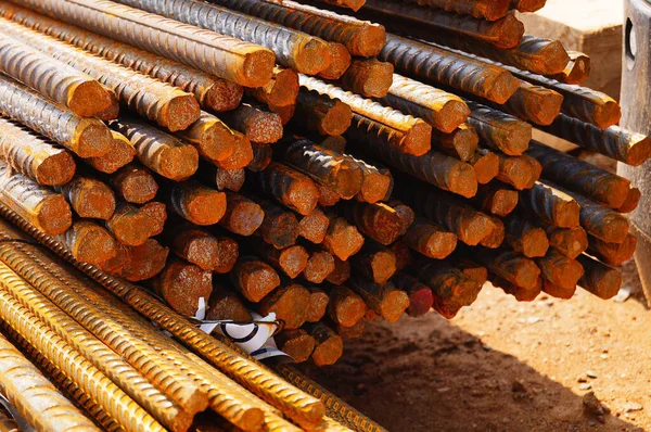 Reinforcement Iron Ready Assembly Construction Site Rusty Sunny — Stock Photo, Image