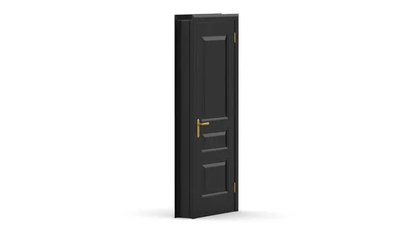 オープン 閉じたドアの創造的な黒のドアのイラストは 背景に隔離された現実的な入り口の3Dイラストをレンダリングします — ストック写真