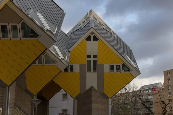 Rotterdam Merkezinde Sarı Küp Evlerin Kubuswoningen Dış Tasarımı — Stok fotoğraf