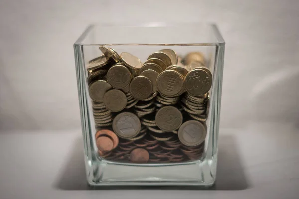 Closeup Euros Cents Glass Container — Stock Photo, Image