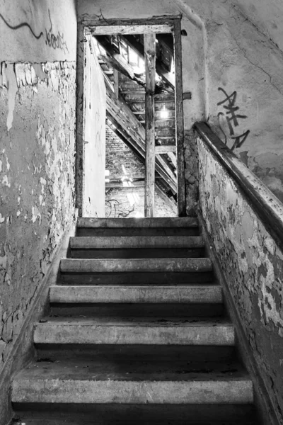 Old Stairs Handrail Abandoned Psychiatric Department Building — Zdjęcie stockowe