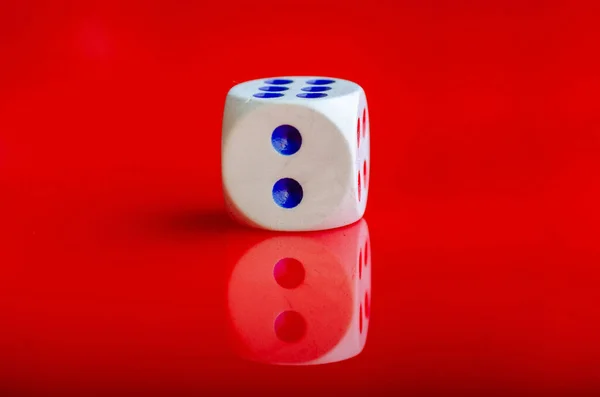 Closeup Shot Dice Red Background Reflection — Photo