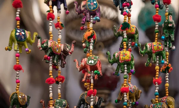 Closeup Shot Colorful Elephants Indian Souvenirs Sale — Photo