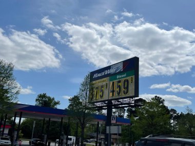 Grovetown, Ga USA - 04 21 22: Gas price billboard at Raceway retail gas station hwy 1