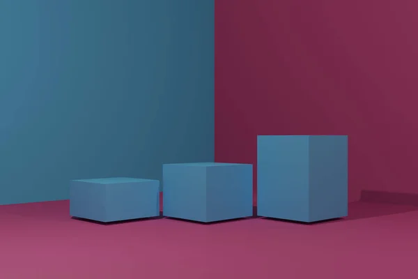 Three Blue Podium Blue Purple Background Rendering Illustration — Fotografia de Stock