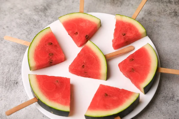 Pastèque Coupée Forme Glace Éclatante — Photo