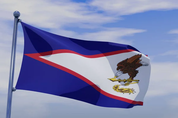 Render Illustration Flag American Samoa Chrome Pole Blue Sky Waving — Stockfoto