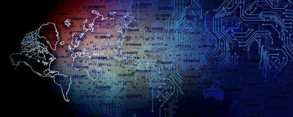 Illustrazione Uno Sfondo Digitale Astratto Blu Con Numeri Codice Mappa — Foto Stock