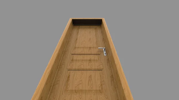 オープン 閉じたドアの創造的な木製のドアのイラストは 背景に隔離された現実的な入り口の3Dイラストをレンダリングします — ストック写真