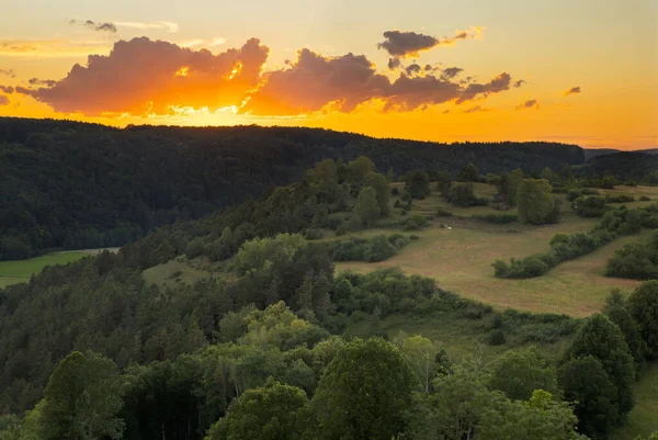 Breathtaking View Green Fields Sunset Lupburg Germany —  Fotos de Stock