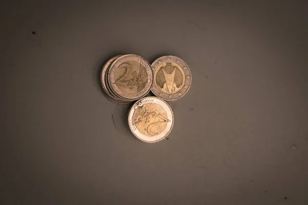 Closeup Euros Cents Stacked Table — Stock Photo, Image