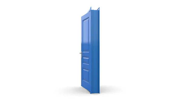 オープン 閉じたドアの創造的な青いドアのイラストは 背景に隔離された現実的な入り口の3Dイラストをレンダリングします — ストック写真