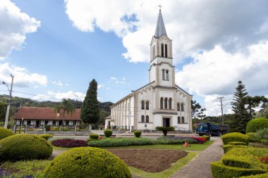 Nova Petropolis, Rio Grande do Sul, Brazil - Apr 19th, 2022: Church at Linha Imperial village, rural area of Nova Petropolis, Serra Gaucha