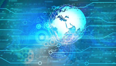 Soyut fütüristik çarklar teknoloji arka plan kavramı. Koyu mavi arkaplan üzerinde hareket deseni ve hareket bulanıklığı.