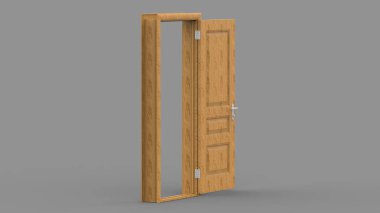 İzole edilmiş üç boyutlu resimdeki farklı ahşap kapı kümesi beyaz arkaplan oluşturur