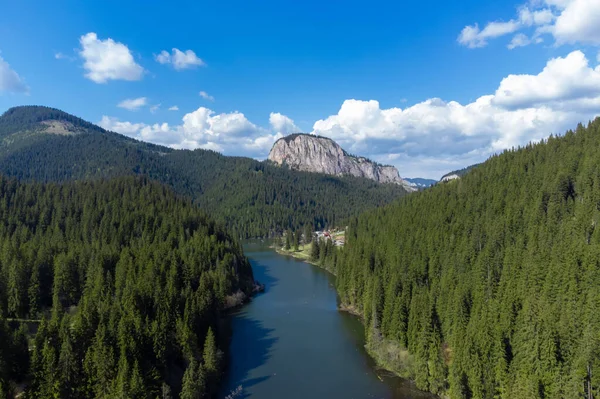 Paesaggio Aereo Con Lago Rosso Romania Estate Primavera — Foto Stock