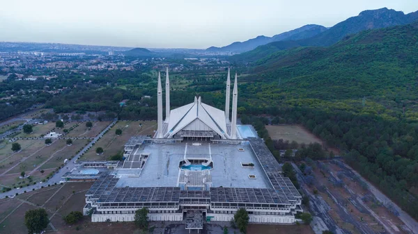 Ariel View Faisal Mosque Islamabad Margalla Hills National Park Background — Stock Photo, Image