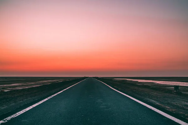 Scenic View Straight Country Road Beautiful Sunset — Photo