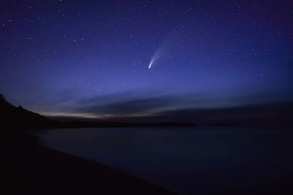 Beautiful Shot Starry Blue Night Sky Shooting Star — Stockfoto