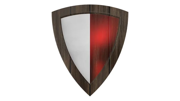 Tarcza Czerwony Biały Drewno Średniowieczne Renderowania Ilustracja — Zdjęcie stockowe