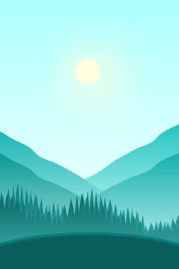 illustration of landscape scenery during the day. with hills and bright blue skies