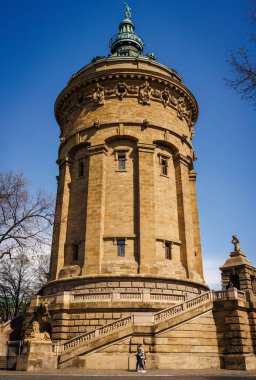 A vertical shot of an old water tower in Mannheim, Germany