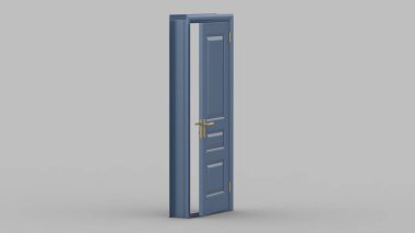 Yaratıcı metal kapı çizimi açık, kapalı kapı, girişi gerçekçi kılacak 3D illüstrasyon arka planda izole