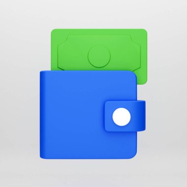 A 3D illustration a blue wallet with a cash