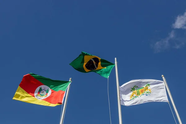 Бразилія Ріо Гранде Сул Оголошують Прапори Махають Вітром Сонячний День — стокове фото