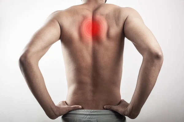 One Shirtless Male Showing Back Inflamed Shoulder Blades Injury Pain — Stock Photo, Image