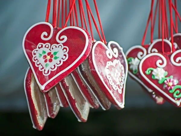 Close Shot Some Heart Shaped Candies Hanging Air — Stock Photo, Image