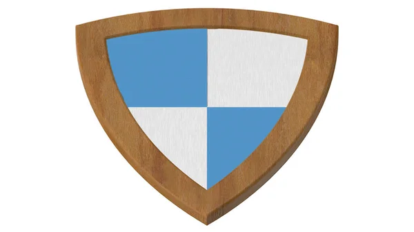 木製の盾青と白の中世のストライプ3Dレンダリングイラスト — ストック写真