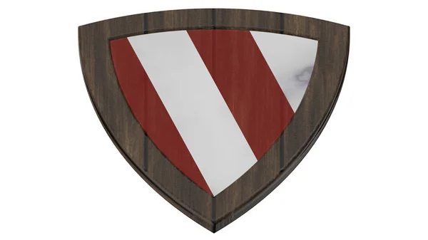 Shield Wood Medieval Render Illustration Red White — Zdjęcie stockowe