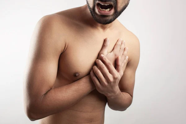 Body Pain Chest Pain Shouting Face Young Guy Suffering Burning — Stock Photo, Image