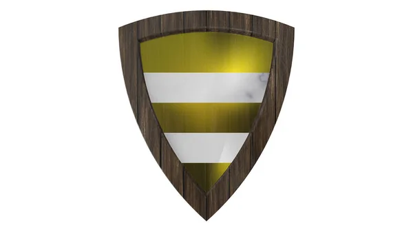 Shield Wood Medieval White Yellow Render Illustration — Zdjęcie stockowe
