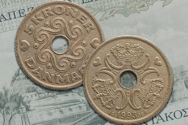 丹麦克朗硬币正面和反面 法罗群岛和格陵兰货币 — 图库照片