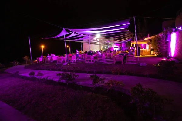 Terrace Restaurant Purple Neon Lights — 스톡 사진