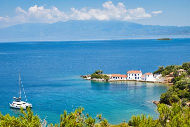 harika mimari geleneksel deniz evi, Yunanistan nihai seyahat merkezi, Pelion Milina, Yunanistan