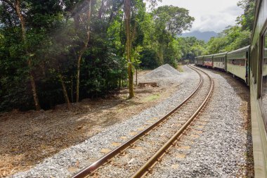 Brezilya 'nın Curitiba kentindeki Atlantik yağmur ormanlarındaki turistik tren Morretes' e gidiyor.