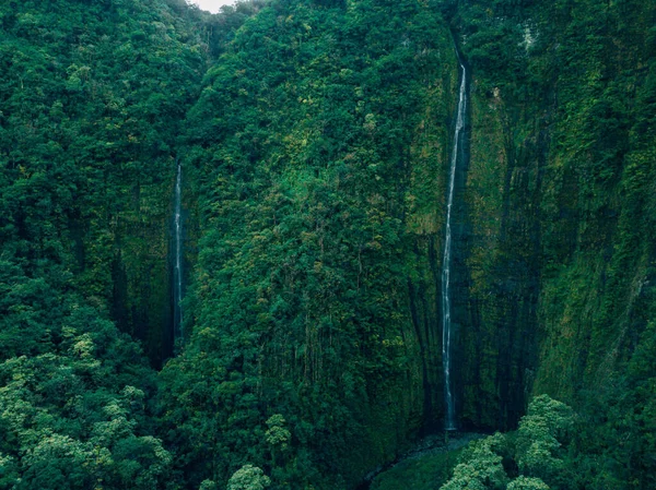 Scenic View Honokohau Waterfall Flowing Green Mountains Maui Hawaii — Stock Photo, Image