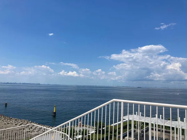 Staircase White Metal Handles Leading Beautiful Beach Blue Sky — Stock Photo, Image