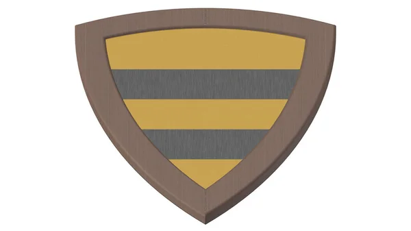 Wood Shield Yellow Medieval Stripes Render Illustration — Stock Photo, Image