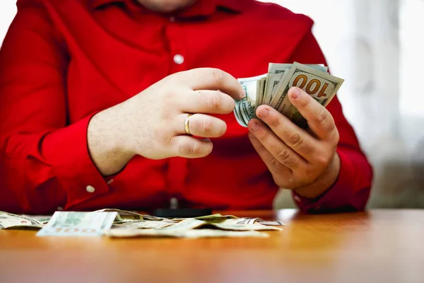 Closeup Male Hands Counting Stack One Hundred Dollar Bills Businessman — Stock Photo, Image