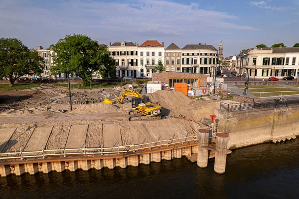 Kade Aanbouw Vanaf Ijssel Met Werkzaamheden Aan Ijsselkade — Stockfoto